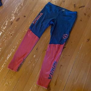Virus Leggings. Never worn. Blue and pink. Size large.
